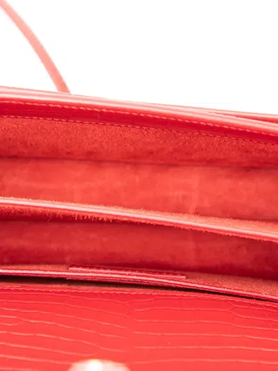 Pre-owned Saint Laurent 2017 Medium Croc Embossed Monogram Sunset Bag Crossbody Bag In Red
