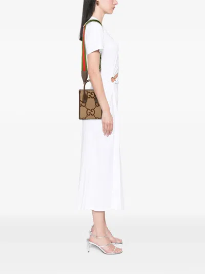 Pre-owned Gucci 2016-2025 Mini Jumbo Gg Canvas Web Satchel In Brown