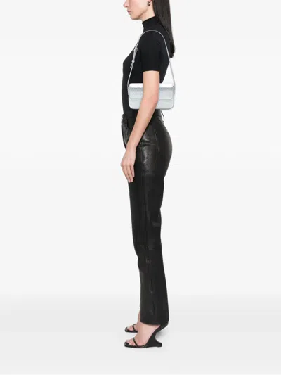 Pre-owned Celine 2023 Triomphe All Over Laminated Calfskin Claude Shoulder Bag In Silver