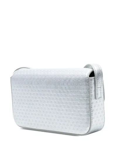 Pre-owned Celine 2023 Triomphe All Over Laminated Calfskin Claude Shoulder Bag In Silver