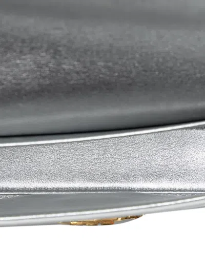 Pre-owned Celine 2023 Triomphe All Over Laminated Calfskin Claude Shoulder Bag In Silver