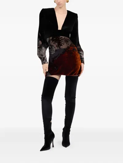 Roberto Cavalli Long-sleeve Print Mini Dress In Multi