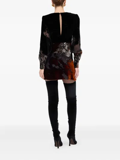 Roberto Cavalli Long-sleeve Print Mini Dress In Multi
