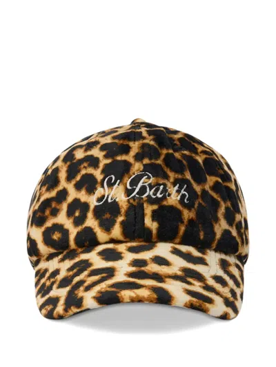 Mc2 Saint Barth Leopard-print Logo-embroidered Baseball Cap In Brown