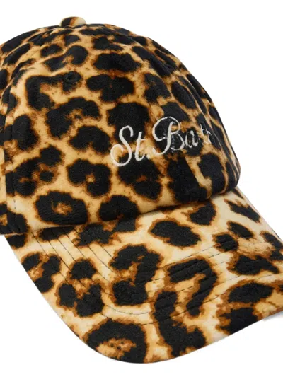 Mc2 Saint Barth Leopard-print Logo-embroidered Baseball Cap In Brown
