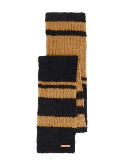 Jw Anderson Striped Logo-patch Scarf In Brown