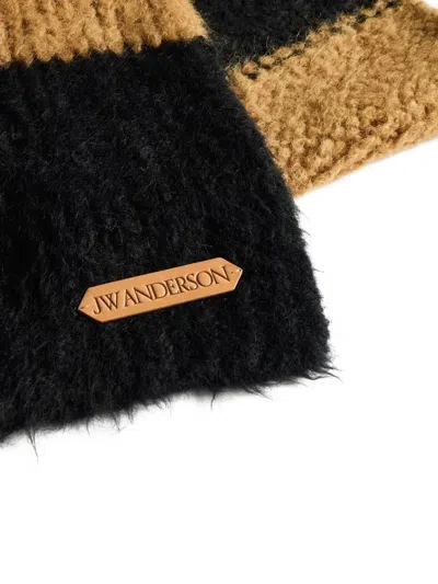 Jw Anderson Striped Logo-patch Scarf In Brown