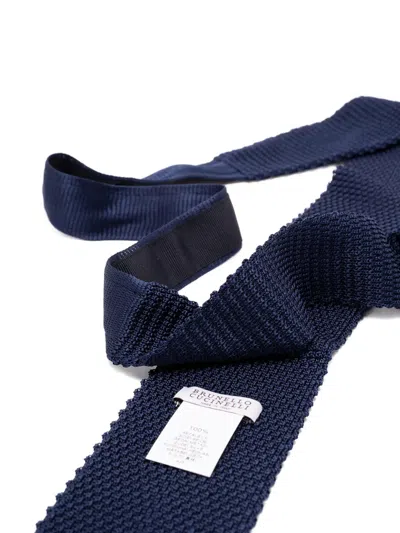 Brunello Cucinelli Knitted Silk Tie In Blue