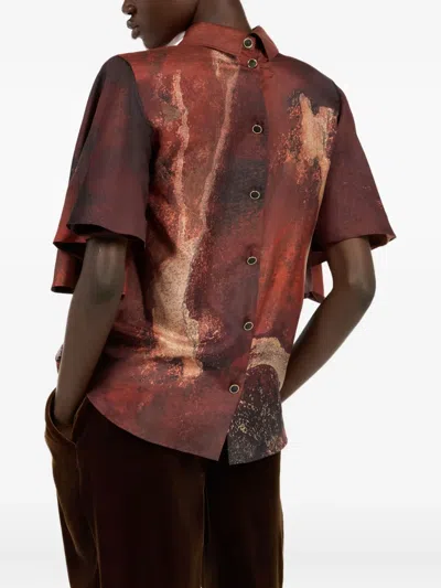 Roberto Cavalli Marble-print Silk Blouse In Brown