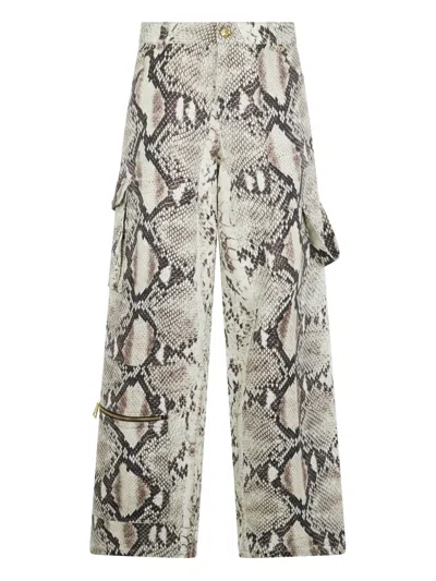 Roberto Cavalli Rock Cargo Jeans With Python Print In White
