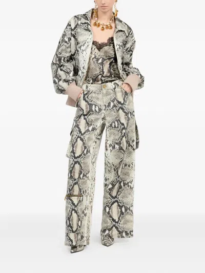 Roberto Cavalli Rock Cargo Jeans With Python Print In White