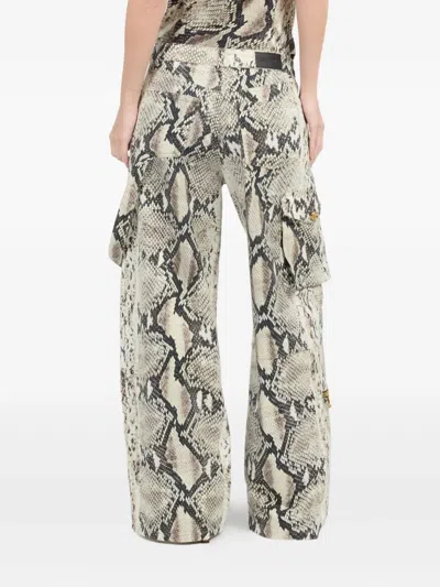 Roberto Cavalli Rock Cargo Jeans With Python Print In White