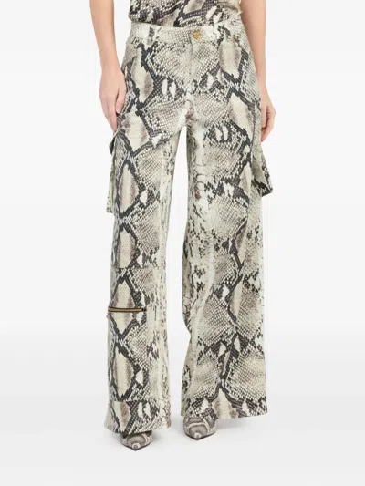 Roberto Cavalli Rock Cargo Jeans With Python Print In White