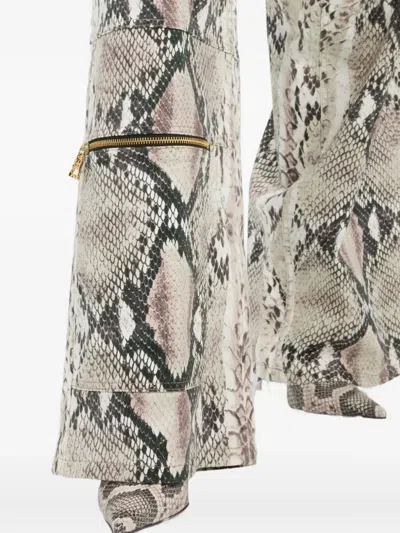 Roberto Cavalli Rock Cargo Jeans With Python Print In White