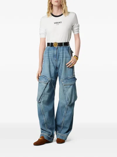 Versace Cargo Cotton Jeans In Blue