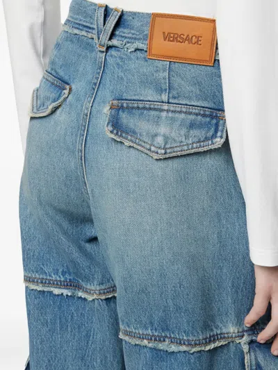 Versace Cargo Cotton Jeans In Blue