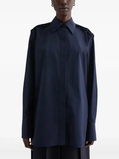 Jil Sander Ruffled-detail Cotton-poplin Shirt In Blue