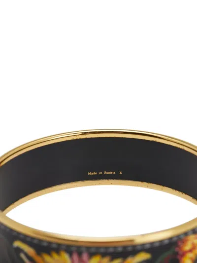 Pre-owned Hermes 20th Century Wide Enamel Brazil Feather Bangle 70 Costume Bracelet In Black