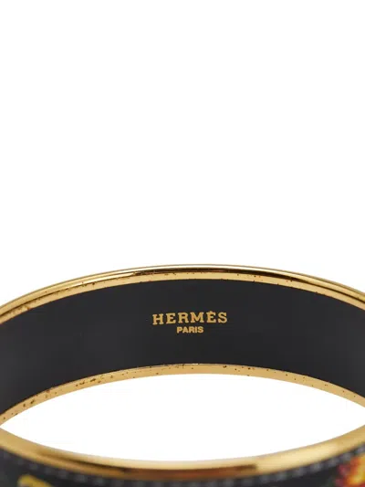 Pre-owned Hermes 20th Century Wide Enamel Brazil Feather Bangle 70 Costume Bracelet In Black
