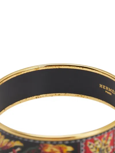 Pre-owned Hermes 20th Century Wide Enamel Brazil Feather Bangle 70 Costume Bracelet In Black