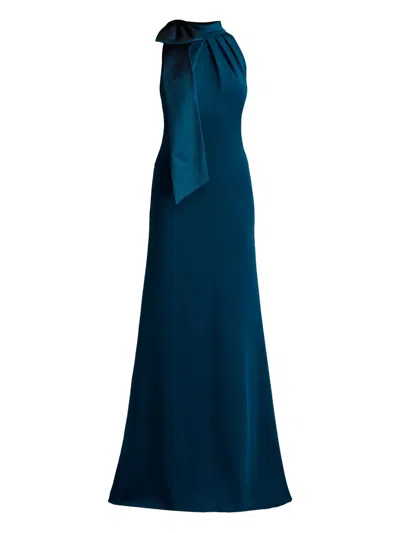 Tadashi Shoji Bow-detail Halter-neck Maxi Dress In Blue