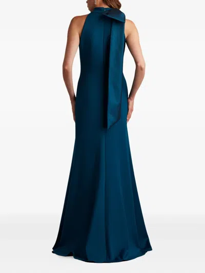 Tadashi Shoji Bow-detail Halter-neck Maxi Dress In Blue
