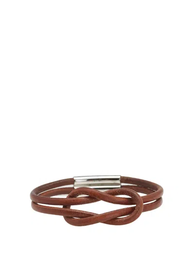 Pre-owned Hermes 2000-2020 Leather Atame Knot Bracelet Costume Bracelet In Brown