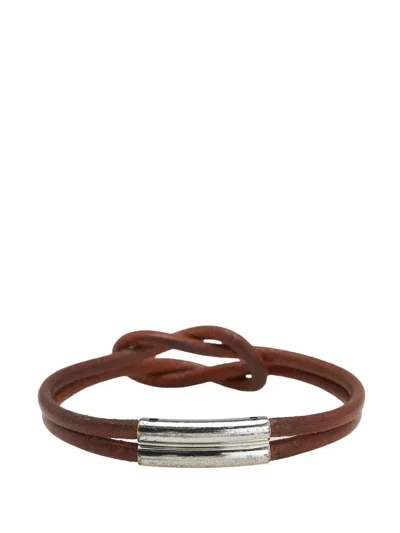Pre-owned Hermes 2000-2020 Leather Atame Knot Bracelet Costume Bracelet In Brown