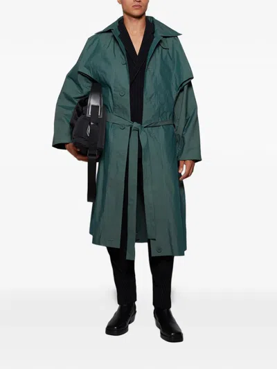 Issey Miyake Cavity Button Belted Coat In Multi