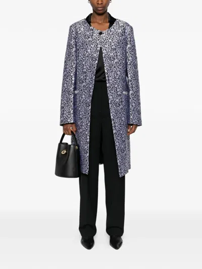 Totême Collarless Floral Coat In Black