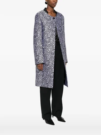 Totême Collarless Floral Coat In Black