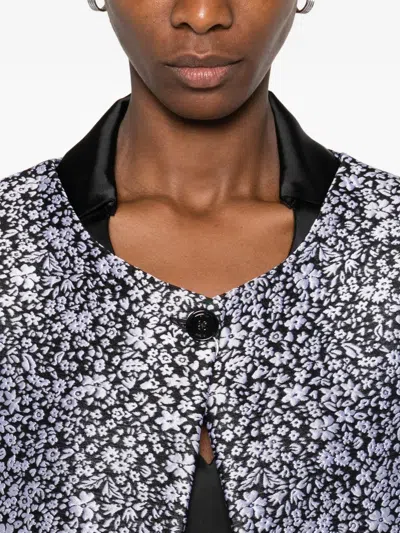 Totême Collarless Floral Coat In Black