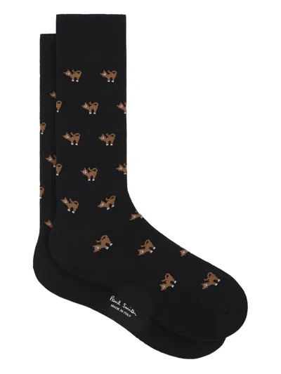Paul Smith Cat-pattern Socks In Black