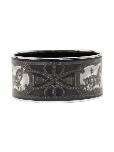 Pre-owned Hermes 20th Century Extra Wide Grand Apparat Enamel Bangle 65 Costume Bracelet In Black