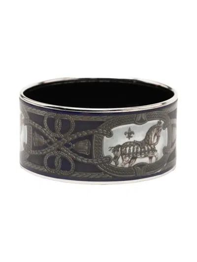Pre-owned Hermes 20th Century Extra Wide Grand Apparat Enamel Bangle 65 Costume Bracelet In Black