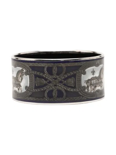 Pre-owned Hermes 20th Century Extra Wide Grand Apparat Enamel Bangle 65 Costume Bracelet In Black