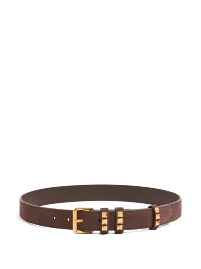 Valentino Rockstud-embellished Suede Belt In Brown
