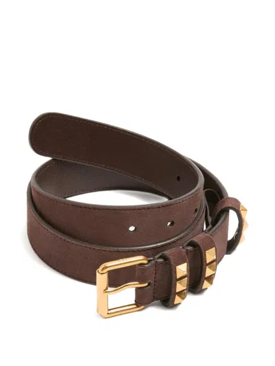 Valentino Rockstud-embellished Suede Belt In Brown
