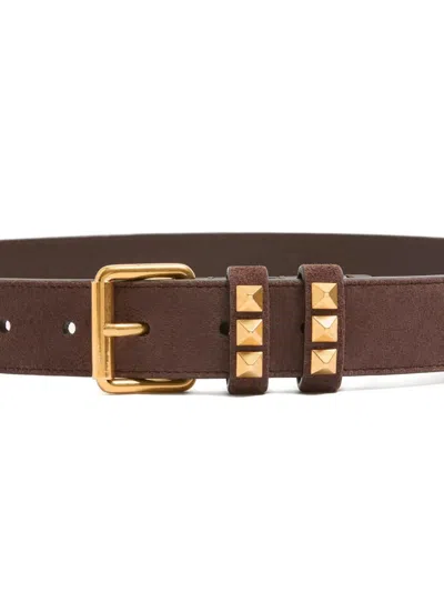 Valentino Rockstud-embellished Suede Belt In Brown