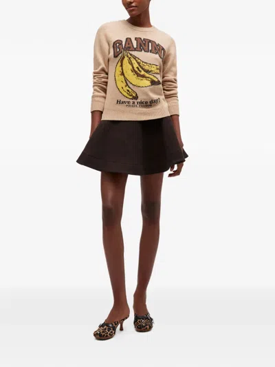 Ganni Patterned-jacquard Sweater In Brown