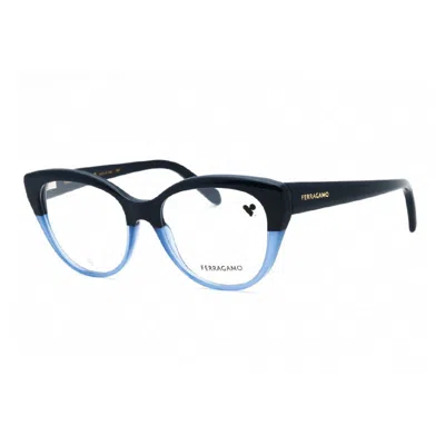 Ferragamo Eyeglasses Cat Eye Full Rim, Blue Frame And Clear Demo Lenses Lens Sf2970414 In Blue