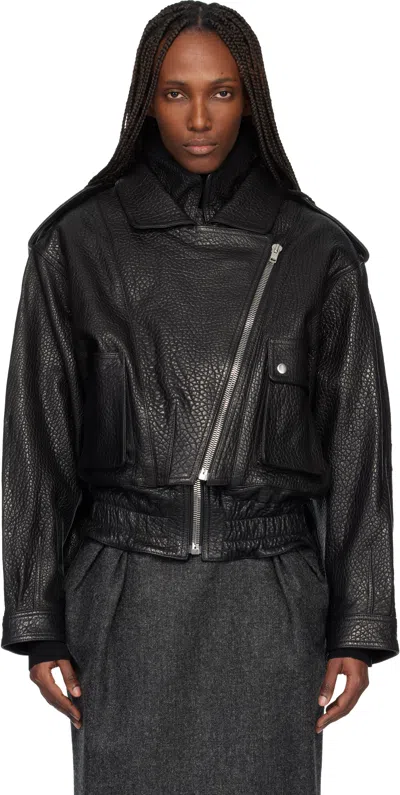 Isabel Marant Aneli Double-collar Leather Bomber Jacket In Black