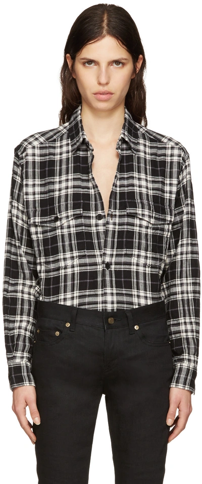 Saint Laurent Nashville Stretch-cotton Tartan Shirt In Black