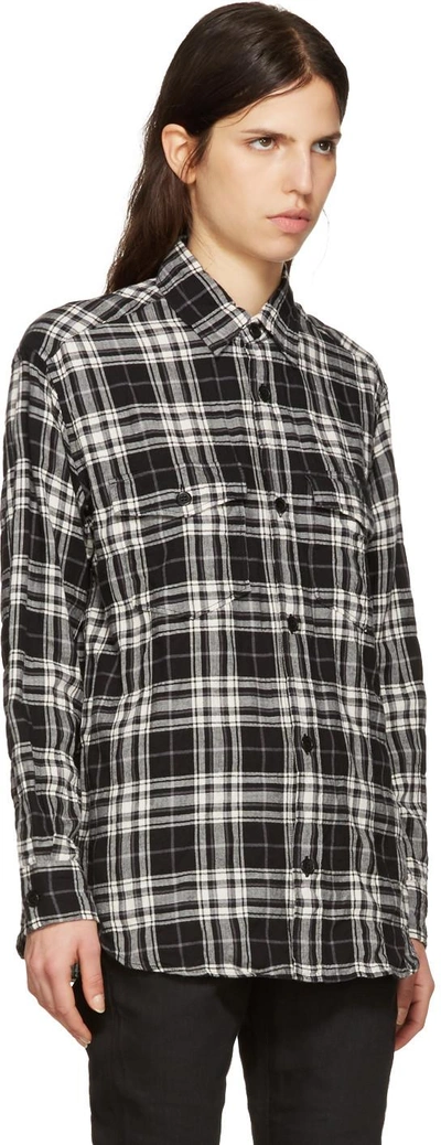 Shop Saint Laurent Black Tartan Check Oversized Shirt