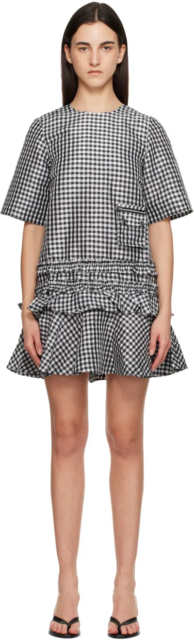 Ganni Mini Dress With Crinkled Check Pattern In Multi
