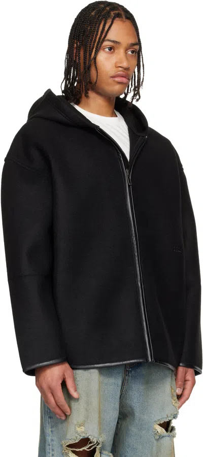 032c Black Neoprene Zip Up Hooded Jacket In Black