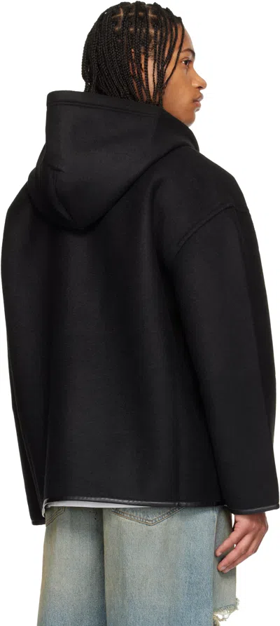 032c Black Neoprene Zip Up Hooded Jacket In Black