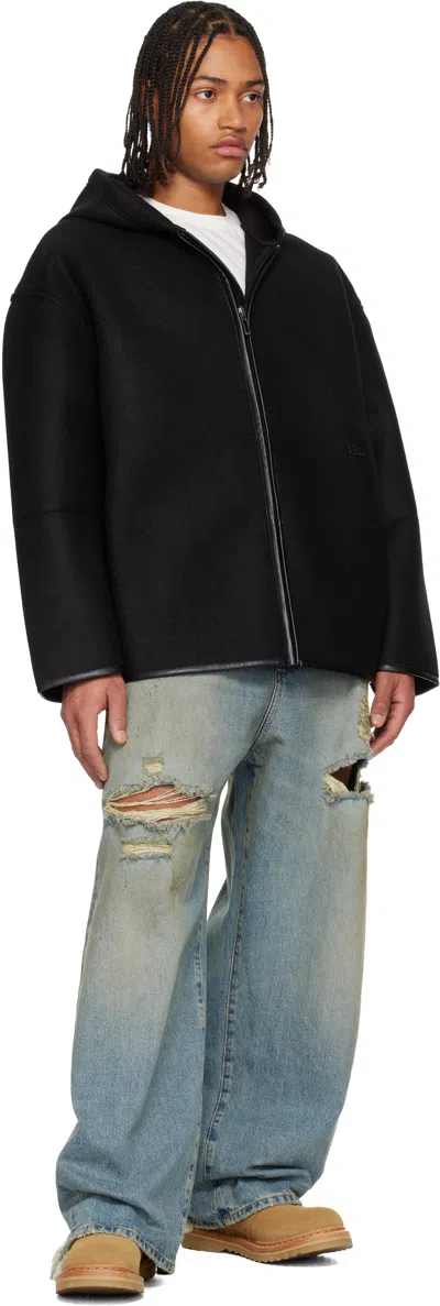 032c Black Neoprene Zip Up Hooded Jacket In Black