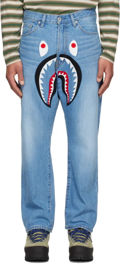 Bape Blue Shark Loose Fit Jeans In Purple