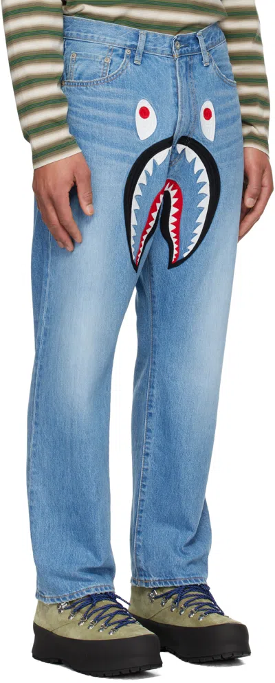 Bape Blue Shark Loose Fit Jeans In Purple